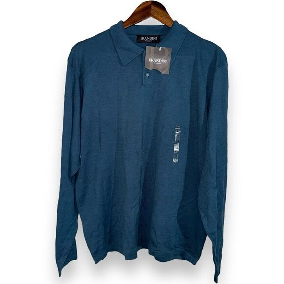 Brandini Teal Blue Knit Polo Collar Sweater Size XL - Picture 1 of 9